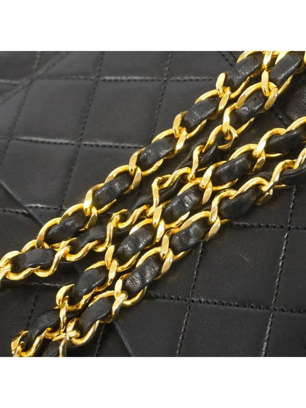 Chanel Shoulder Bag Quilted Lambskin Black Gold